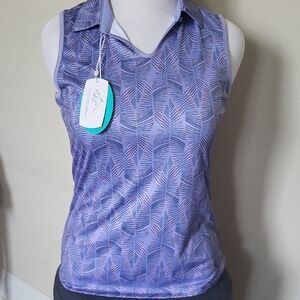 Greg Norman Collection Lavender Leaf Print Sleeveless Blouse